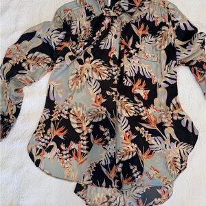 Free People Black and Cream Floral Button Down Shirt